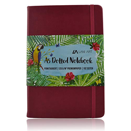 Lani Art Dotted Bullet Journal - Cuaderno de notas A5, tapa dura, papel premium de 120 g/m², cuaderno de notas de piel sintética, diseño de lunares, color rojo