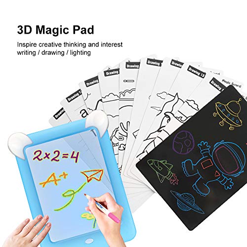 LAPPAZO Tableta de Dibujo Pizarra 3D Mágico con Luces LED Educativo Infantil Dibujo & Marco de Fotos Regalos Juguetes para Niños