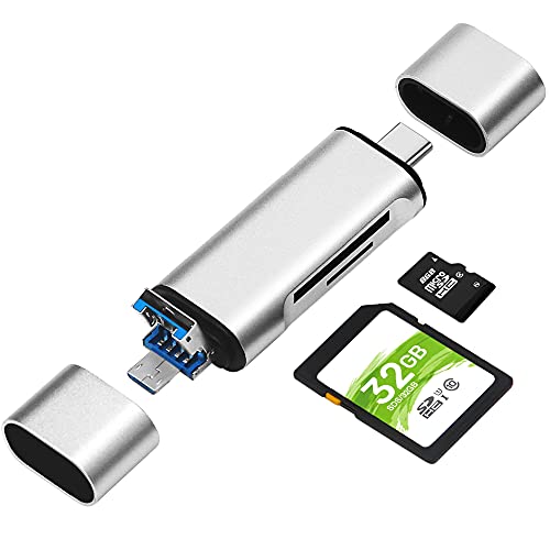 Lector de Tarjetas de Memoria SD/Micro SD, BorlterClamp 3 en 1 Lector de Tarjetas de Memoria con Adaptador USB C / Micro-USB Compatible con PC, Ordenador Portátil, MacBook, Smartphone