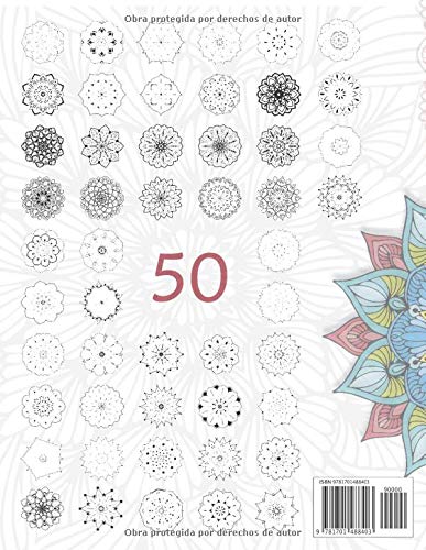 Libro de mandalas para adultos — 50 motivos encantadores para relajarse, meditar y dar paso a la imaginación: Libro de colorear con motivos mandala — ... — Dificultad media; Dorso de página en blanco