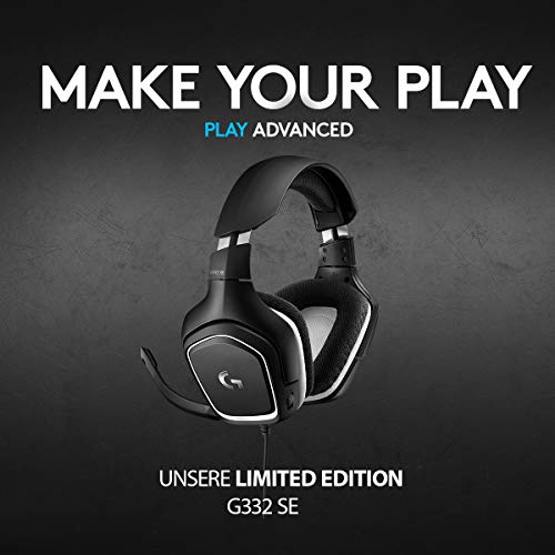 Logitech G332 Auriculares Gaming con Cable, Audio Estéreo, Transductores 50 mm, 3.5 mm Jack, Micrófono Volteable para Silenciar, Ligero, PC/Mac/Xbox One/PS4/Nintendo Switch, Negro/Blanco