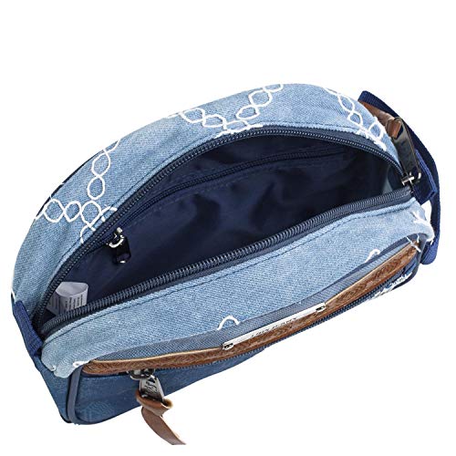 Lois - Neceser de Viaje, Bolsa de Aseo de Lona Estampada y Bordada Flores. asa Lateral práctica cómoda y Bonito diseño Marca Moda y Calidad. 301527, Color Azul