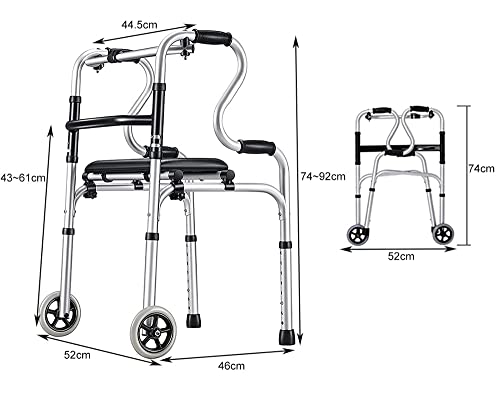 Lqdp Andador Andadores para Ancianos Andadores para Personas Mayores, Ligero, Andador Plegable Manual con Asiento Acolchado y 2 Ruedas, Andador de Movilidad de Altura Ajustable