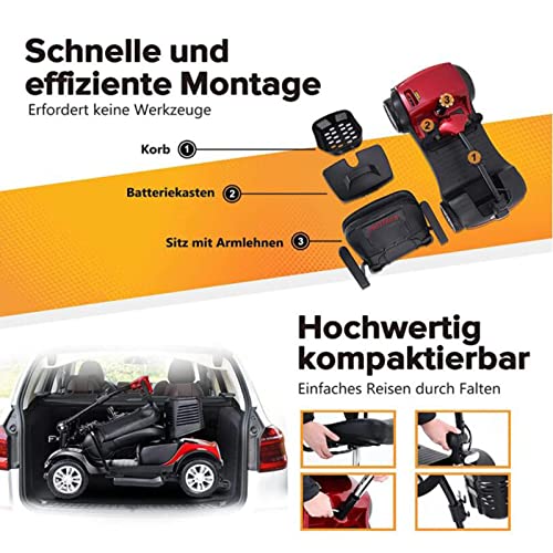 lxiluv Scooter De Movilidad De 4 Ruedas,Patinete De Movilidad Compacto Motorizado Plegable, Patinete Eléctrico Transportable, para Discapacitados/Ancianos/Adultos,Carga 120Kg/265Lb,Red