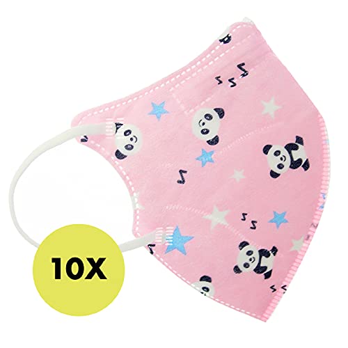 MARARDI Mascarillas FFP2 [Pack 10 Piezas] Homologadas [Ositos Panda Rosa] Alta Filtración [Talla Pequeña] con Pinza Nasal Ajustables Plegables [No Reutilizables] Desechables 5 Capas Bolsa Individual