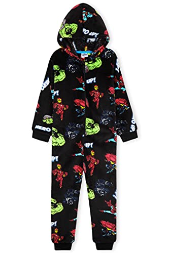 Marvel Avengers Pijama Entero Niño, Mono con Capucha De Los Vengadores, Regalo Niños 4-12 Años (5-6 años, Negro)