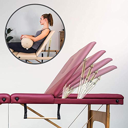 Massunda All - Tumbona de masaje plegable y de altura regulable de madera maciza, mesa de cosméticos móvil con funda de rizo, reposabrazos y respaldo, cojín cervical, reposacabezas ergonómico