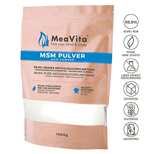 MeaVita MSM en polvo 99.9 por ciento puro, metilsulfonilmetano, 1000 g