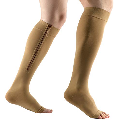 Medias de Compresión con Cremallera, Calcetines de Compresión con Punta Abierta Soporte para Aliviar la Fatiga de Las Piernas, Los Pies Doloridos y Los Tobillos Hinchados,Flesh,3XL