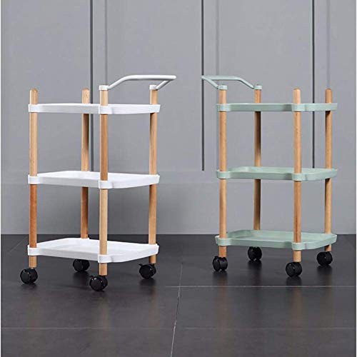 MHBGX Carritos de Mano Portátiles Multifunción, Carrito Carrito de Servicio Carrito de Almacenamiento de 3 Niveles con Ruedas Y Apoyabrazos Rueda Universal Estante de Madera para Cocina Dormitorio Sa