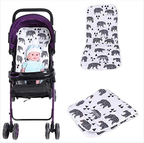 Miracle Baby Cojín Carro Bebe,Colchoneta Silla Paseo Universal Transpirable,Cojín Silla de Paseo para el Cochecito y Asiento de Carro, 100% Algodón, 32x80cm (Oso negro)