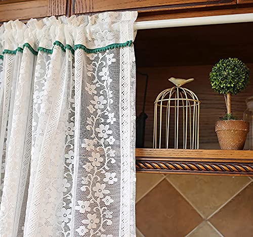 MJMJ Cortina De Cordones Vintage Cafetería Cafetería, Bordado Floral Cortinas Escareadoras Sailing Draperie, Cortina De Gabinete De Bolsillo De Varilla Rústica(Size:150x130cm(59x51inch),Color:Blanco)