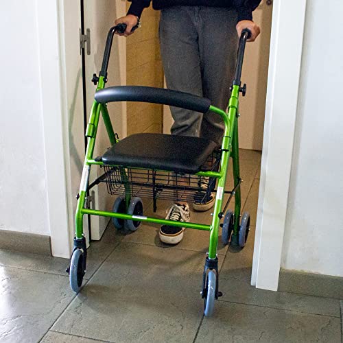 Mobiclinic, Prado, Andador para ancianos, Rollator, Marca Española, ligero, plegable, Nuevo color y diseño para distinguirte, frenos por presión, andador con asiento y 4 ruedas, Aluminio, Verde