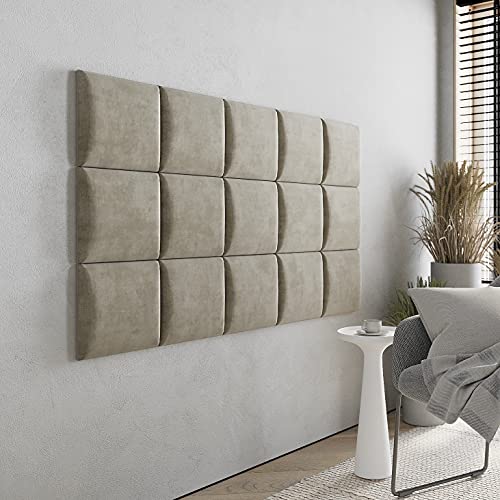 Mocadu Juego de 4 cojines de pared de terciopelo con acolchado de 50 mm, 30 x 30 cm (crema beige RV21)