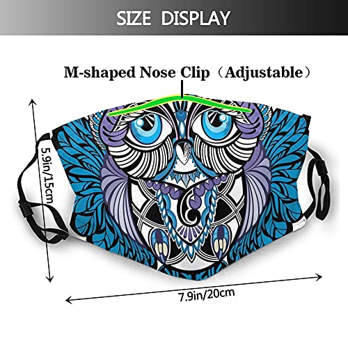 Moda 3D cara proteger impreso, búho pájaro animal con diseño de tatuaje Paisley con ojos azules grandes pestañas impresión