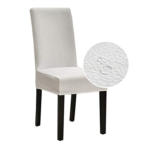 Morbuy Fundas para Sillas Impermeable Seersucker de Comedor Color Sólido Elasticas Extraíbles y Lavables Funda de Silla Respaldo Alto Universal para Hogar Banquetes Hotel (Blanco,4 Piezas)