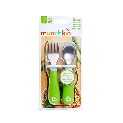 Munchkin Set de Tenedor y Cuchara para Bebés Raise, Pack de 2, Verde