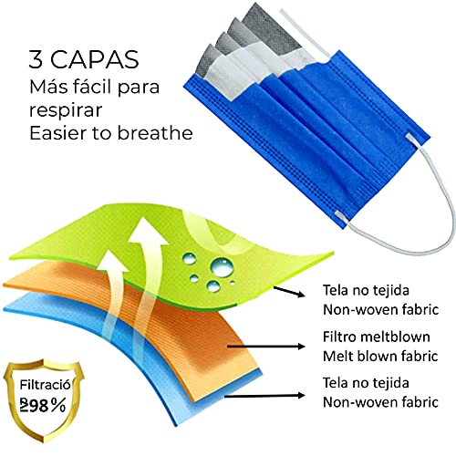 MVT - 60x Mascarilla Infantil Protectora Higiénica Desechable UNE 0064-2:20 3 capas Colores y Estampados Variados + Mask Case color aleatorio