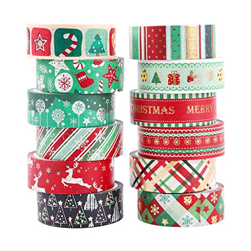 Navidad Washi tape set 12 Cintas adhesivas Rainbow Kawaii Decorativo de Masking Tape Washi Tape Decorativas de Colores Washi Cinta de Enmascarar para DIY manualidades álbumes de recortes y regalos