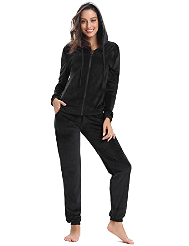 NB Conjunto Chandal Terciopelo para Mujer,Chándal Terciopelo Mujer Completo Conjunto Deportivo Sudadera Chaqurta Manga Larga con Cremallera Capucha Y Pantalones Pijamas Terciopelo.Negro.L