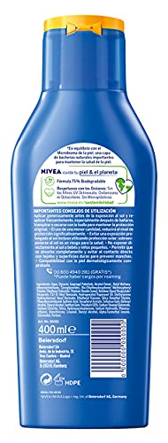 NIVEA SUN Protege & Hidrata Leche Solar FP50+ (1 x 400 ml), protector solar hidratante y resistente al agua con protección UVA/UVB, protección solar muy alta