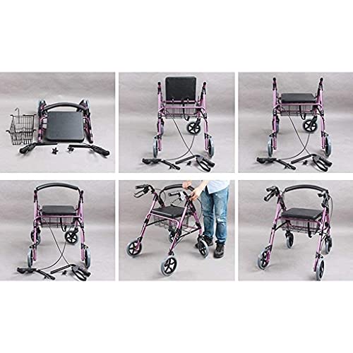 N&W Walking Frame Standard Walker Rollator Lightweight Walker Buy Food Cart Aluminum Folding Rollator Shopping Cart Old Four-Wheeled Walking Frame Trolley Non-Slip Walking Stick with Hospital