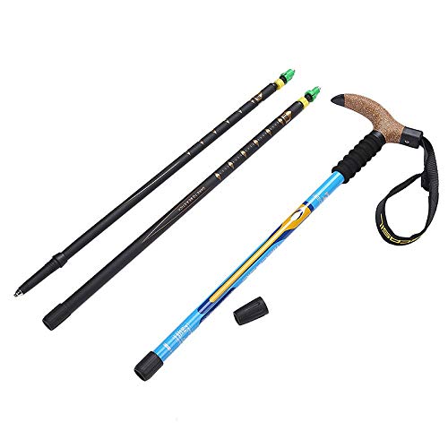 Oshamsviatm Bastones de Trekking Polo de Trekking de Carbono Bloqueo Interior Telescópico Telescópico EVA Mango Recto Manija Curvada Tungsteno Acero Curvado Negro Bastones (Color : Curved Blue)