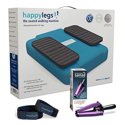 Pack Happylegs 2020 + Manos Sanas + Correas. Ejercitador de Piernas Pasivo Que Evita Dolores de Espalda y Lumbares. Estimula tu Circulación de Piernas y Manos. ÚNICA Fabricada en España. (Azul)