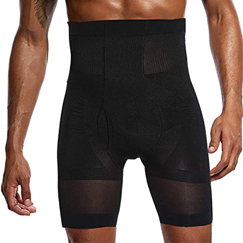 Pantalones cortos de compresión para hombre de cintura alta para abdominales Shaper Tighs Pantalones Ropa interior Negro 3D Bolsa Pantalones Cortos