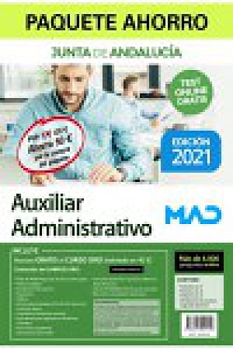 Paquete Ahorro Auxiliar Administrativo Junta de Andalucía. Ahorra 50 € (incluye Temario volúmenes 1, 2, 3; Simulacros de examen segundo ejercicio; 4000 test online gratis y acceso Curso Oro)