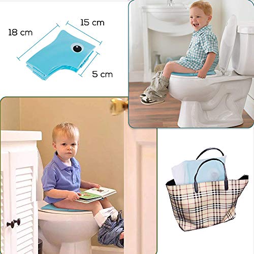 Pejoye Reductor WC Plegable, Asiento Inodoro Niños Material PP con 4 Almohadillas de Silicona Antideslizantes y 1 Bolsa de Transporte Evita la Propagación de Gérmenes (Azul)