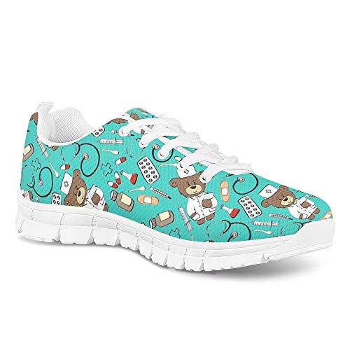 POLERO Nurse - Zapatillas de Mujer para Enfermera, Ligeras, para Correr, Caminar, Malla, Planas, para Tenis, para Mujer, Deportes, Apartamentos, 36 EU, Azul Claro