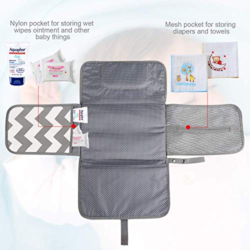 Portátil Cambiador, Bellestyle Cambiador Portátil de Pañales para Bebé, Kit Cambiador de Viaje, Impermeable Cambiador de Viaje Esterilla Lavable de Quita Completamente Acolchado (Olas Gris)