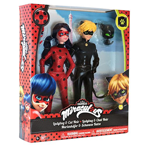 Prodigiosa: Las aventuras de Ladybug - Pack 2 muñecas Ladybug y Cat Noir (Bandai 39810)