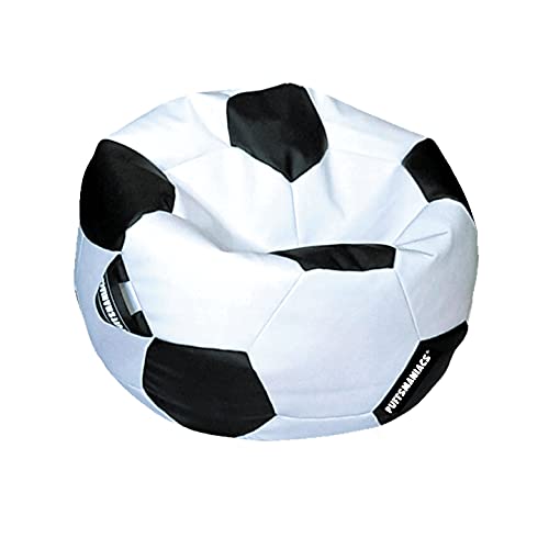 PUFFSMANIACS® PUF Balon DE Futbol- PUF Pelota DE Futbol. Polipiel. Diversion, Juego, Confort, Relax, Perlas DE POLIESTIRENO IGNIFUGA. Garantia INCLUIDA (Blanco/Rojo, Grande)