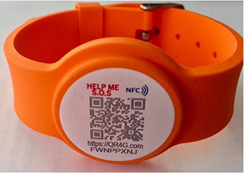 QR4g.com GPS: Pulsera ajustable identificativa con Tecnología QR NFC GPS para Niños y Mayores (Naranja)