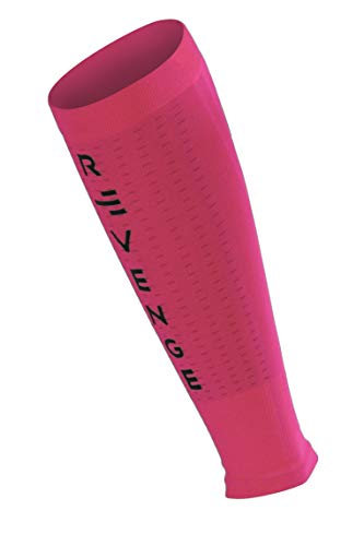 R-evenge Calf - Calefactor técnico de compresión para pantorrillas, diseño de Tubular, Base en kinesiotaping, Color Fucsia Fluo-Negro, tamaño Medium- h 1,65-1.75m