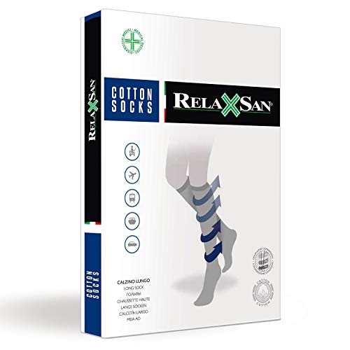 Relaxsan 920-new (Negro, Tg.5) Calcetines hasta la rodilla contenitivo compresión graduada 22-27 mmHg algodón Unisex