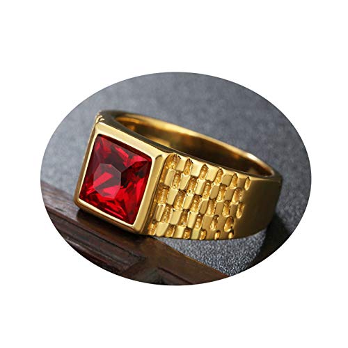 ROMQUEEN Anillo Hombre Acero Inoxidable Plateado Anillos para Dedos Anchos Anillo de Escalera,Rojo,La Talla de 20