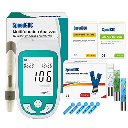 RONGXI Monitores de Salud del hogar, 3IN1 COLESTEROL MULTIFUNCIÓN COLESTEROL ácido ácido en Sangre Medidor de glucómetros Kit de glucómetro Diabetes GOUT Tester Sangre Sugar Monitor Tiras de Prueba