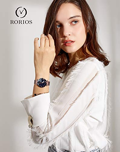 RORIOS Moda Mujer Relojes Impermeable Cuarzo Reloj de Pulsera Diamante Dial Banda de Acero Inoxidable Elegante Vestido Reloj Mujer