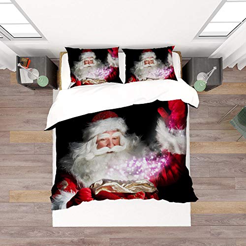 ROVZZC Juego de Cama 3D Fundas para Edredón Doble Navidad Barba Blanca Anciano 240x220 cm Doble Juego de Ropa de Cama Funda de edredón de Microfibra con Esquinas Amarres y 2 Funda de Almohada