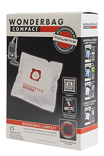 Rowenta Wonderbag Compact WB305120 - Pack de 5 bolsas para aspiradora, universal para aspiradores con una capacidad de 3 L, máx. filtración al 96 % de micropartículas