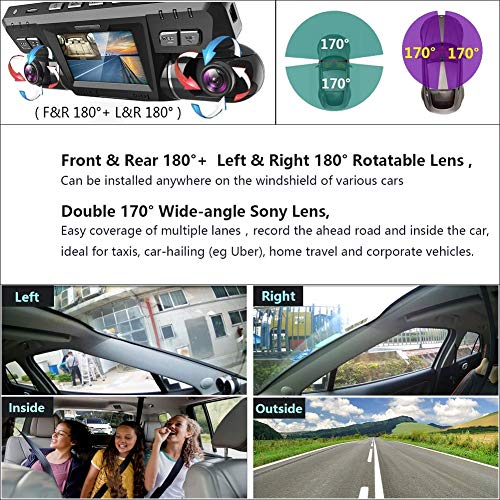 RWXING 4K WiFi GPS Dash CAM Coche,Frente y Trasera Dobles 360° Rotación 340 Grados Gran Angular Cámara Vigilancia con WDR Visión Nocturna,ADAS,Super Condensador,Detección de Movimiento para Coches