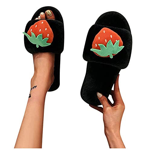 Sandalias para mujer, elegantes, de piel, dulces, de algodón, con caricatura plana, para la venta de fruta, sandalias planas ortopédicas