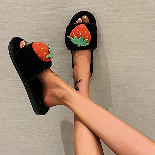 Sandalias para mujer, elegantes, de piel, dulces, de algodón, con caricatura plana, para la venta de fruta, sandalias planas ortopédicas