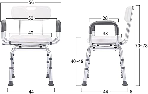 Sillas de ducha para personas mayores giratorias resistentes con brazos y respaldo, banco de ducha para personas mayores y discapacitadas altamente ajustable, herramientas de accesibilidad, tabur