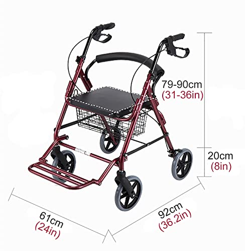 SSZY Andador Andadores para Ancianos Andador Andador con Asiento de Cuero y Ruedas Grandes de 8 Pulgadas, Frenos y Reposapiés, Andador con Ruedas Plegable para Personas Mayores/Discapacitadas