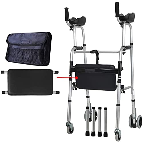 Standard Walking Frames 4 Wheel Rolling Walker with Wheels Seat and Bag Folding Rollator Walker for Seniors Walking Aids Lightweight Aluminum Supports