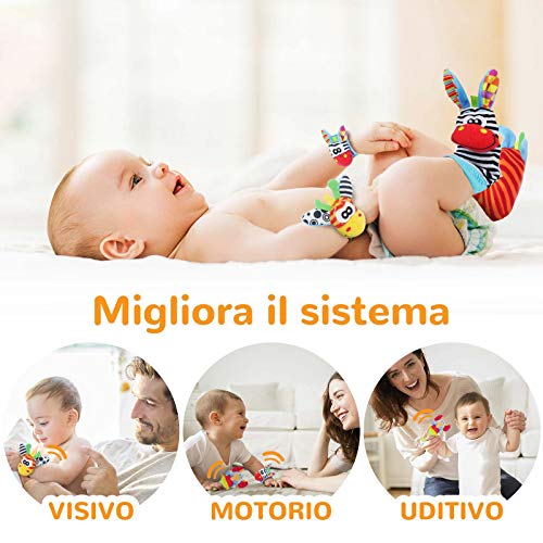 Synchain Baby Rattle Toy - 5 paquetes de muñequeras para recién nacidos con sonajeros, simpáticos animales Developmental Soft Toys para bebés de 0 a 12 meses